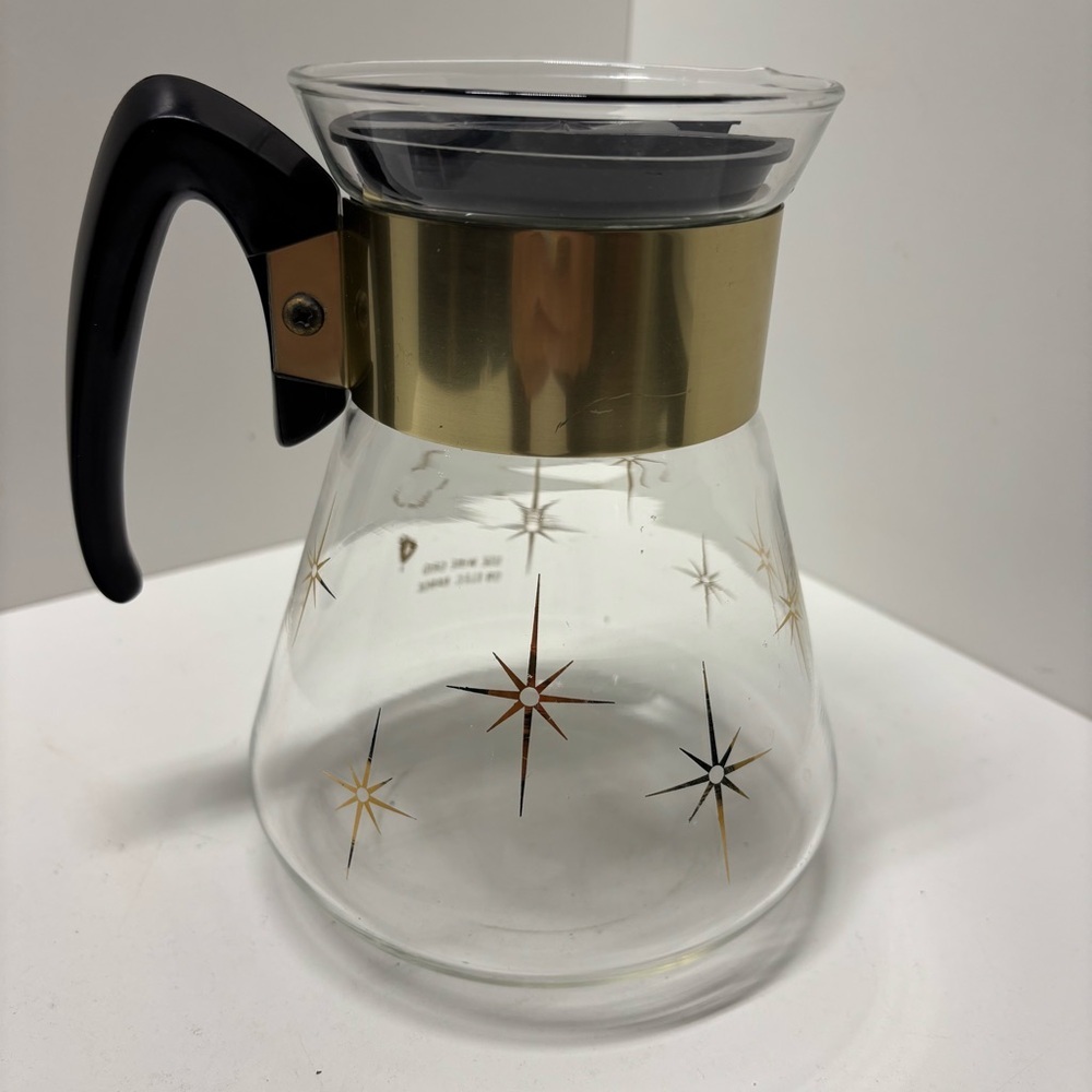 Vintage Corning Atomic Starburst 6 cup stovetop coffee carafe